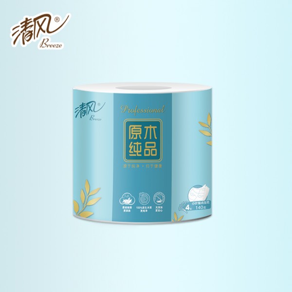 清风原木纯品4层小叶细点压花140g卷筒卫生纸 Y