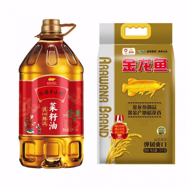 金龙鱼外婆乡小榨匠心臻选菜籽油 （非转压榨）5L+金龙鱼御品稻花香5kg组合装 Y